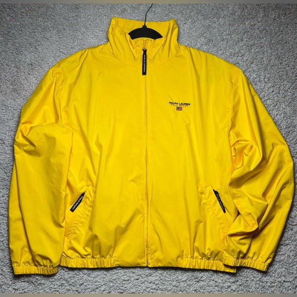 Vintage Ralph Lauren Jacket Mens Large Polo Sport 90s Windbreaker Yellow Zip Up - Picture 1 of 7